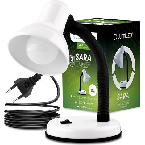 Lámpara de mesa ajustable SARA School Night E27 Blanca LUMILED