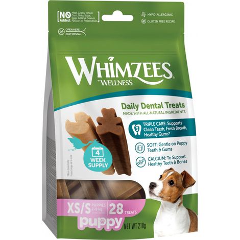 WHIMZEES Bâtonnets à Mâcher pour Chiot de Très Petite Taille et Petite Taille, Friandises Naturelles pour l'Hygiène Bucco-Dentaire, Taille XS/S, Sac de 28 Pièces (8718627755174)