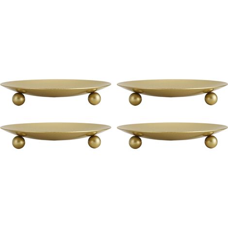 Plateau porte-bougies en métal (4 pièces) avec base robuste de couleur dorée et design spacieux, idéal pour les chambres, les bureaux et les cafés. (1/5)