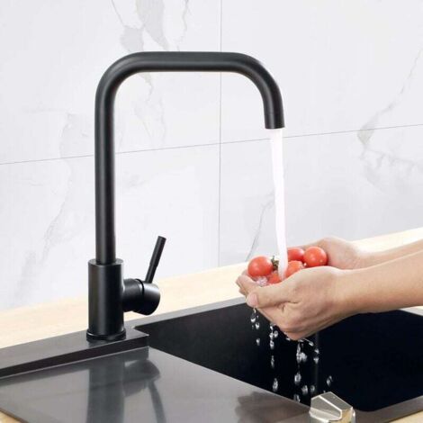 BUNTHAUS Robinet Cuisine Noir en Acier Inoxydable avec Bec Haut, Mitigeur Cuisine de Pivotant à 360° Froid & Chaud Disponible