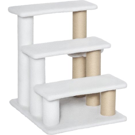 Pet Stair with Climb Ladder, Scratching Posts, Platforms, Toy Ball, for Indoor Elderly Cats Kittens, White 3-step (1/5)