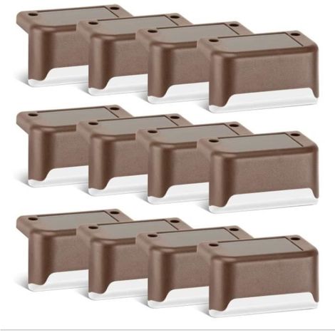 Lot de 16 lampes solaires pour escalier-À énergie solaire-IP65-Étanche-En extérieur-Pour arrière-cour,escaliers,allées jardin-marron (1/4)