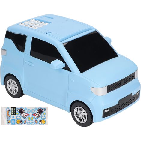 Coffre-fort électronique pour enfants avec empreinte digitale, tirelire en forme de voiture cartoon, boîte à argent avec autocollants, code secret. (1/5)
