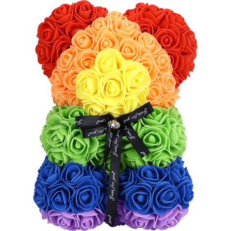 Ornement ours fleuri, rose artificielle colorée, cadeau pour la Saint-Valentin ou un anniversaire (1/5)