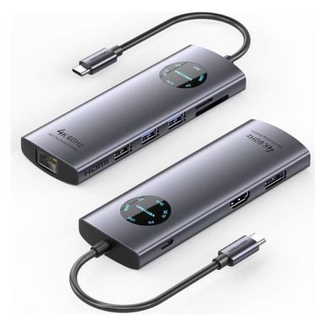 Docking USB Tipo-C Vention TQUHB/ 1xHDMI 4K/ 1xDisplayPort/ 3xUSB/ 1xRJ45/ 1xUSB Tipo-C PD/ 1xLector Tarjetas/ Gris