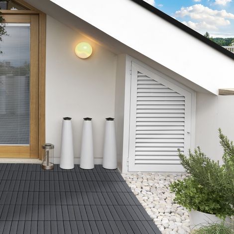 Set de 11 dalles de terrasse antidérapantes en HDPE recyclé, 30x30x2.2 cm, Gris (1/5)