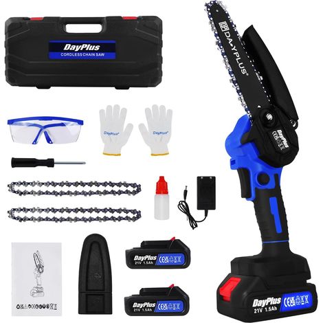 Kits de tronçonneuse 2200W Power Operated Electric Chain Saw 6 " couper des branches de bois avec 2pcs Li-Ion Battery&2 chaîne, 2200W, longueur de la plaque de guidage de 6 pouces