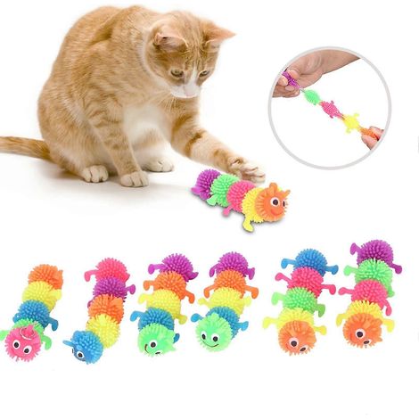 Lot de 6 jouets à mâcher et mordiller en forme de chenille souple pour chat, pour nettoyer les dents et jouer. (1/5)