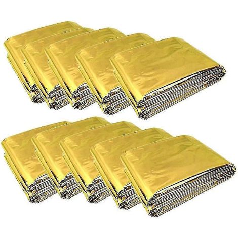 Lot de 10 couvertures de survie pliables dorées 210x160cm argent + doré-- (1/5)