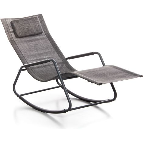 Sedia Sdraio a Dondolo da Giardino Rocking Lounge 143x57x81 cm in Textilene Grigio (1/5)