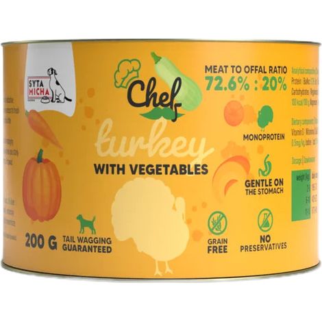 Comida húmeda para perros adultos Syta Micha chef Mono Pavo Vegetales 200g