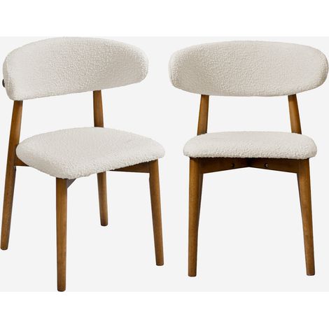 Silla de madera de hevea y tejido borreguito, set de 2