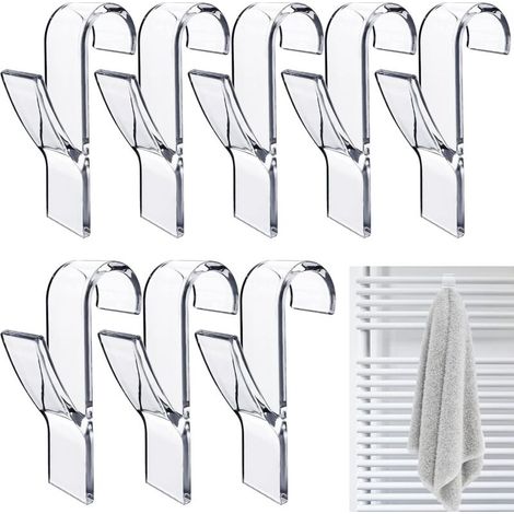 8 Pcs Crochet Radiateur Rond, Crochet à serviettes Blanc, Crochet Serviette Salle De Bain, Crochet Radiateur Seche Serviette, Patere Seche Serviette,Tous Les Radiateurs Standards (Transparente) (1/5)