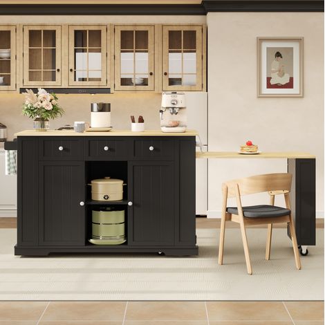 Mueble de cocina móvil con mesa extensible y tomas USB, 138-213 x 55 x 93 cm OKMYHOME (1/5)
