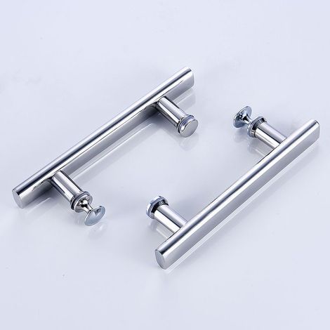 Poignée de porte de douche carrée en acier inoxydable, 2 pcs de poignées de porte de douche en verre, pièces de rechange pour cabine de douche, armoire de salle de douche, 145 mm, trou à trou central (1/5)