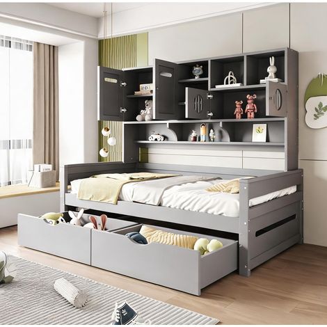 Cadre de lit coloris gris en bois 205 x 94,5 x 165,8 cm (1/5)