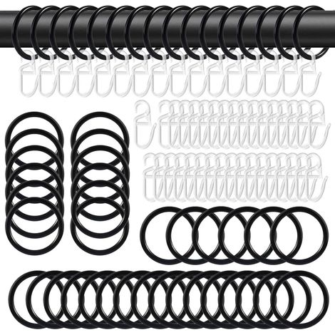 50 Pièces Anneaux Rideau, Anneaux pour Tringle à Rideaux Noir en Métal et Crochets de Rideau Transparents, 30mm Diamètre Intérieur, Curtain Rings pour Rideaux de Douche, Rideaux (1/5)