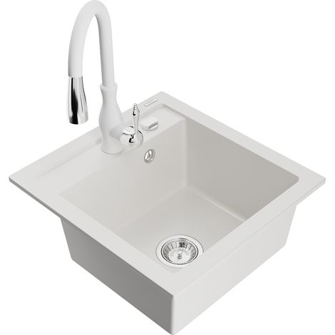 Mexen Vito lavello in granito 1-vasca con miscelatore da cucina Savita, bianco - 6503-20-672601-20 (1/5)