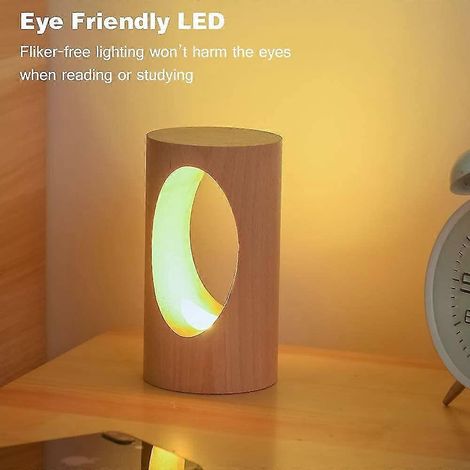 Lampe de bureau LED en bois, veilleuse de chevet, éclairage LED à intensité variable, lampe de table décorative et originale, unique (1/4)