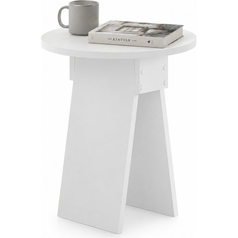 Tavolino Rotondo Bianco da Soggiorno Design Minimal Tavolo Comodino 42x23.5x50cm