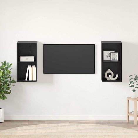 Ensemble meuble TV 2 pcs-Banc TV-Meuble Télé Chêne noir 37 x 37 x 72 cm (1/5)
