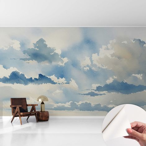 Papier peint adhésif décoratif pour chambre et salon Design moderne à poser facilement Nuages célestes 416x254 cm (1/5)