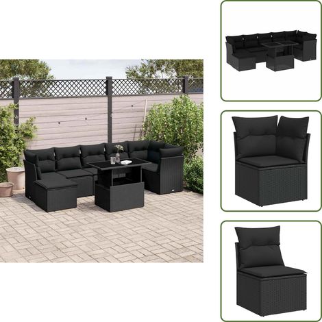 Salon de jardin 8 pcs avec coussins noir résine tressée - Salon De Jardin - Meuble Extérieur - Set Salon - Résine Tressée - Mobilier Résistant Aux Intempéries (1/5)