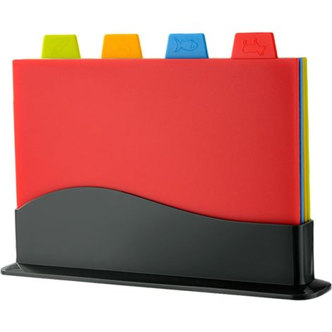 Un juego de coloridos soportes reutilizables para tablas de cortar de cocina, aptos para frutas, verduras, carne y pescado fáciles de limpiar, lisos y prácticos. (1/5)