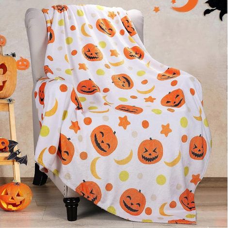 Plaid d'Halloween, plaid douillet orange automnal pour canapé 50 x 60, décorations d'Halloween intérieures citrouilles effrayantes (1/5)