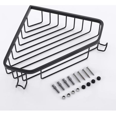 (Noir mat, taille B) Étagère de rangement d'angle murale en acier inoxydable 304 pour salle de bain, panier triangulaire gris/noir/argenté (1/5)