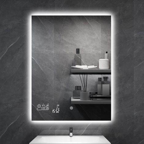 byecold LED Badspiegel Antibeschlag 60x80CM, Badezimmerspiegel Wandspiegel Lichtspiegel mit Touchschalter, WiFi Wetterstation & Datum, Smart Mirror, Vertikal (1/5)