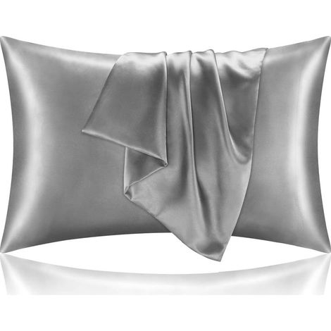 2 taies d'oreiller satin, 50,8 x 76,2 cm, gris, pour cheveux et peau sensible, fermeture à rabat (1/5)