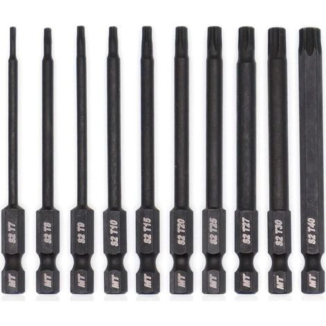 Jeu d'embouts Torx pour tournevis, perceuses et clés à chocs, résistant à la température, traitement thermique avancé, revêtement phosphaté, 8 cm, 10 pièces (1/4)