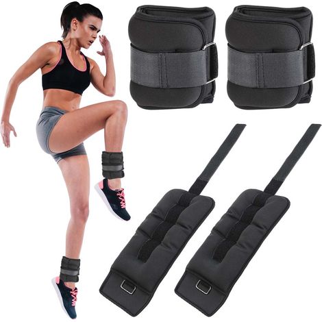 Set 2 Pesi Polsi e Caviglie 2 kg Allenamento Palestra Aerobica Fitness Nero (1/5)