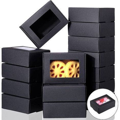 Geschenkverpackung 20 Stück mit Sichtfenster Maße 8 5 x 6 x 3 cm Quadratisch Geeignet für Hochzeitsgeschenke und Schmuckverpackungen Schwarz 8,5 (1/5)