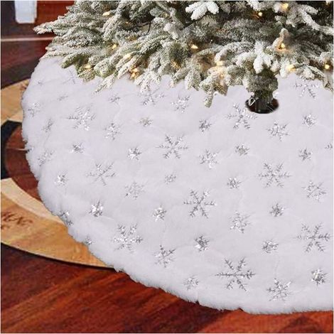 Jupe Arbre Nol Couvre-Pied Sapin Tapis Sapin Nol Blanc Tapis Peluche Dcoration Cache Pied au Bout Sapin Dcoratif avec PZCC (1/4)