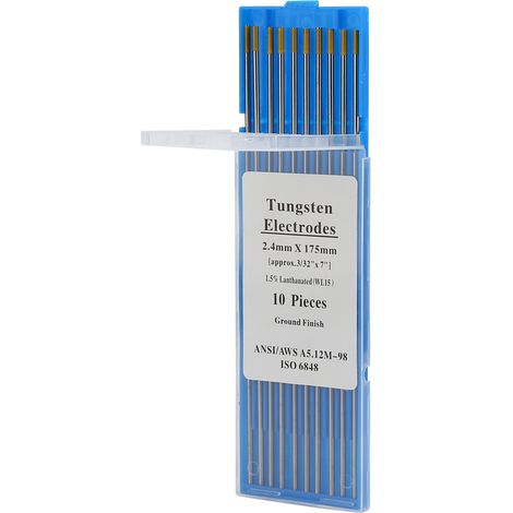 Lot de 10 électrodes TIG en tungstène au lanthane WL15 pour soudage acier et alliages métalliques (2,4 mm x 175 mm) (1/5)