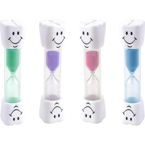4er-Set lächelnde Sanduhren – 3 Minuten – PVC und Glas – Lustiger Timer – Für Kinder und Küche – Mehrfarbig (1/5)