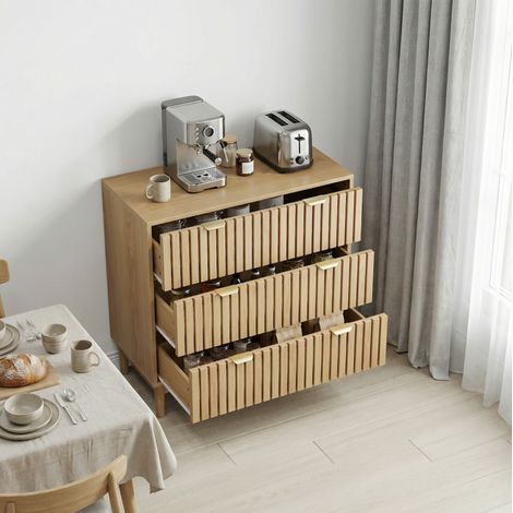 Kommode mit 3 Schubladen 80x39x80 cm MDF Eiche OKMYHOME (1/5)