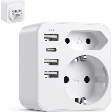 6 en 1 Adaptateur Prise France vers USA Canada, Americaine avec 3 USB et 1 Type C (3,4A) et 2 Prises, Mexique Thaïlande Type B (1/5)