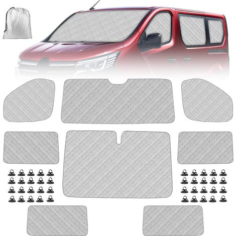 8 Pièces Pare-Soleil pour Pare-Brise de Camping Car Remplacement pour 2001-2014 Trafic SWB, pour Vivaro 2001-2014, Pare-Soleil Thermiques Internes avec Sac de Rangement,100% Occultation (1/5)