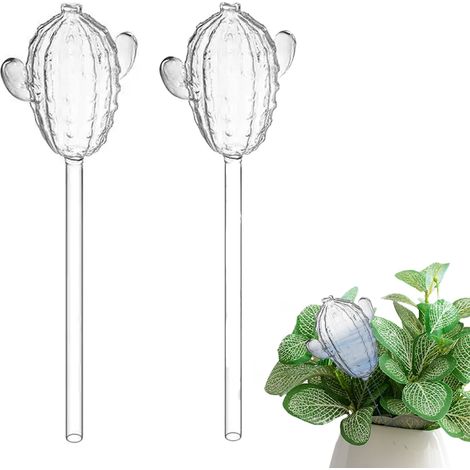Lot de deux boules d'arrosage en verre pour cactus – boules décoratives auto-arrosantes pour plantes en pot d'intérieur et d'extérieur (transparentes) (1/5)