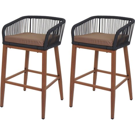 Lot de 2 tabourets de bar Rope HWC-O22, coussins d'extérieur en corde tressée métal aspect (1/5)