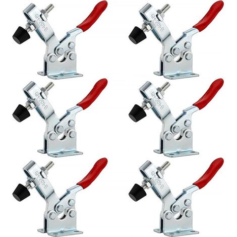 Lot de 6 serre-joints horizontaux à bascule GH-201B, serre-joint à bascule, capacité de serrage rapide, tendeurs à levier à genou à dégagement rapide pour machines, menuiserie 90 kg 198 lb (1/4)