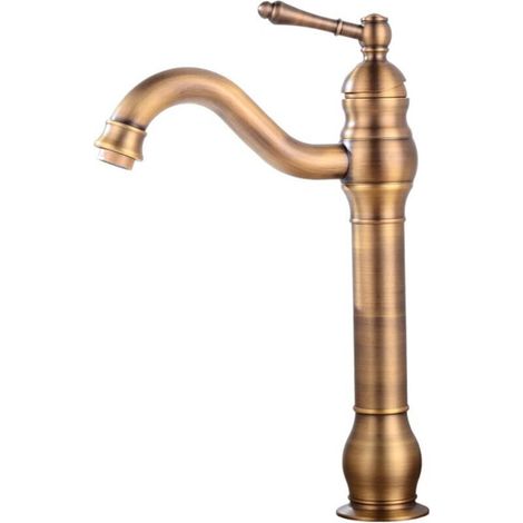 Robinet de lavabo de salle de bain à trou unique, robinet de lavabo de salle de bain en laiton antique, robinet de lavabo de salle de bain à poignée unique pour jardins, antique (couleur : noir), dura (1/5)