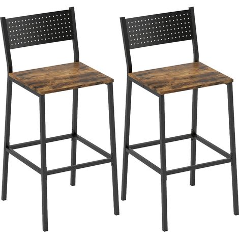Lot de 2 tabourets de bar - HOMCOM - assise 72,5H cm, dossier et repose-pieds - pieds en métal - 43,2x50,5x97,8cm - brun rustique (1/5)