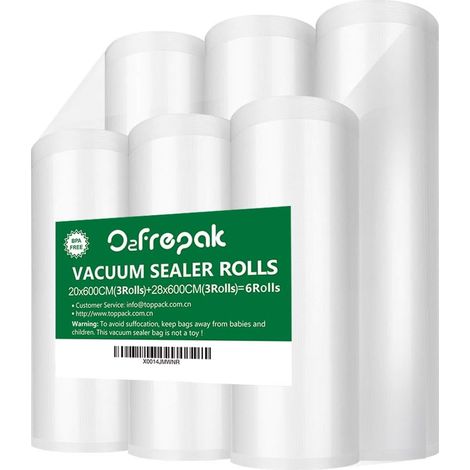 6 Rouleau (3)20x600cm et (3)28x600cm Sacs Pour Machine Sous Vide Alimentaire, Réutilisable, sans BPA et Sac de Congelation ,Compatible Avec n'importe Quelle Scelleuse (1/5)