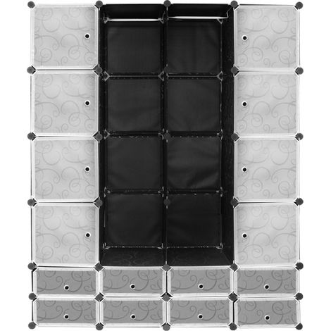 SWANEW Armadio Modulare. Guardaroba Salvaspazio a Cubi. Scaffale Componibile Portaoggetti con Ante e Appendiabiti. Organizzatore per Camera da Letto 16 griglie nero. stampa decorativa