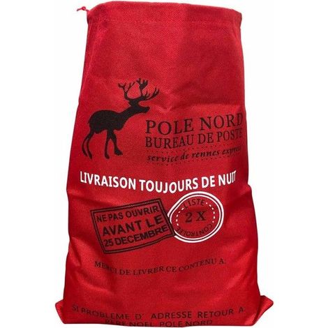 Hotte du Père Noël effet toile de jute LA BOUTIQUE DE NOËL rouge 49 x 70 cm 20 L (1/3)