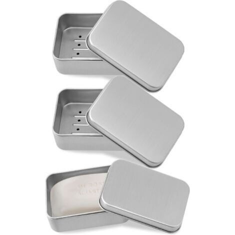 Aluminum Soap Holder, 3 Soap Dishes with Removable Drainer, Metal Box for Home or Travel (1/5)